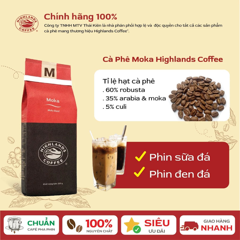 Cà Phê Rang Xay Moka Highlands Coffee 200g