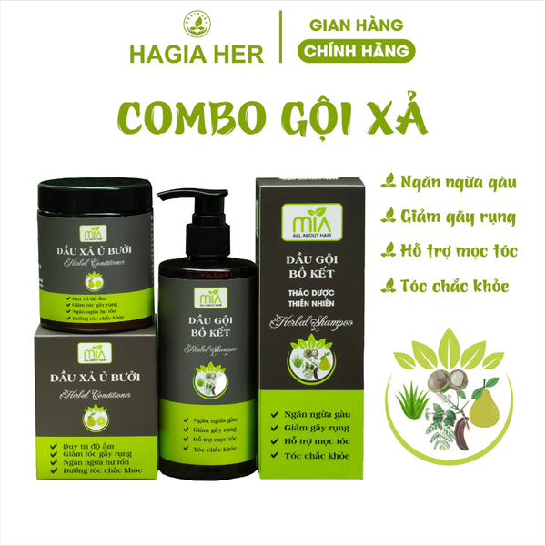 Combo Dầu Gội Bồ Kết & Dầu Xả Ủ Bưởi ngừa gàu ngăn rụng tóc, 100% Organic thuần chai lành tính cho tóc và da đầu