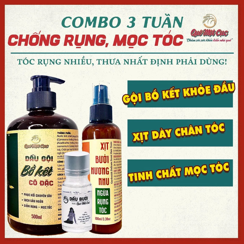 Combo Gội Xả bồ kết cô đặc chống rụng, gàu, nấm, ngứa, kiềm dầu, mọc tóc Spa Quê Một Cục