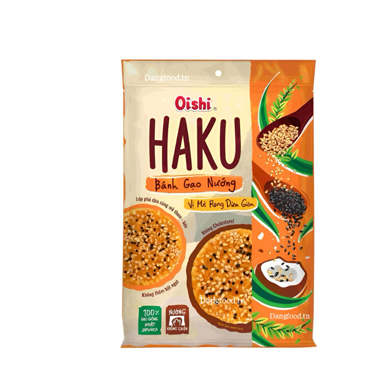 Bánh gạo Nướng Haku Oishi Vị Mè Rang Dừa Giòn 138gr - Sản Phẩm Chất Lượng Đến Từ Nhà Oishi 🔥